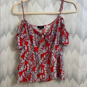 Vibrant Red Leaf Print Women's Blouse